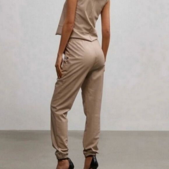 Commando, Sand Tan Faux Leather Jogger Pants Smocked Elastic Hem, Women’s Medium - Picture 3 of 15